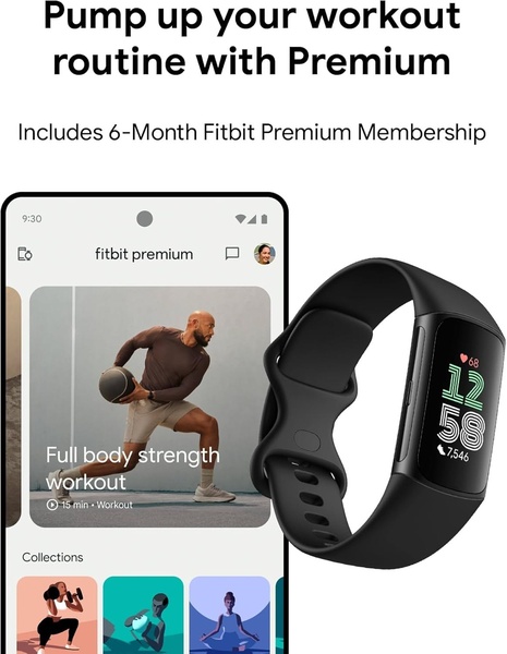 A 4:5 aspect ratio ad creative showing a Fitbit smartwatch next to a mobile app interface demonstrating workout content.